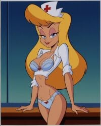 ai_generated animaniacs blonde_hair bra cleavage hello_nurse looking_at_viewer nurse_uniform panties underwear warner_bros warner_brothers