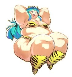 alien alien_girl aquamarine_hair arms_behind_back bbw big_belly big_breasts big_butt bikini fapolantern fat fat_folds flabby_arms flabby_legs gogo_boots golden_brown_eyes looking_at_viewer lum lum_invader obese obese_female obese_humanoid oni oni_horns open_smile overweight overweight_female overweight_humanoid ssbbw thick_calves thick_thighs tiger_striped_bikini urusei_yatsura wide_hips