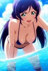 beach beautiful_females bikini love_live! purple_hair toujou_nozomi wink