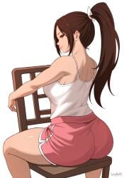 alternate_costume ass bubble_ass bubble_butt chair fatal_fury female female_only king_of_fighters mai_shiranui pawg ponytail short_shorts shorts snk street_fighter_6 tank_top thick