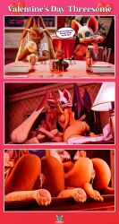 3d_(artwork) anal anthro ass bat bedroom bedroom_sex big_breasts big_butt bodily_fluids breasts brown_body brown_fur clothed clothing comic cum cunnilingus dialogue digital_media_(artwork) duo english_text eyeshadow feet female female/female foxibiki fur generation_4_pokemon genital_fluids genitals gloves group group_sex handwear heart_symbol hi_res holidays human humanoid looking_at_viewer lopunny makeup male male/female male_penetrating mammal membrane_(anatomy) membranous_wings nintendo nipples nude open_mouth oral paws penetration pokemon pokemon_(species) pussy restaurant rouge_the_bat sega sex simple_background smile sonic_the_hedgehog_(series) speech_bubble sweat sweatdrop tail text threesome trio vaginal_fluids vaginal_penetration valentine's_day wings