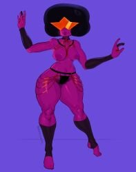 afro barefoot big_ass big_breasts big_hips big_lips dogocurry exposed_breasts garnet_(steven_universe) gem gem_(species) legwear pinup pubic_hair purple_body purple_skin sexy_outfit steven_universe sunglasses