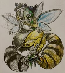 absurd_res anthro arthropod arthropod_abdomen bee duo fatality(artist) frotting_while_penetrated hi_res hymenopteran insect_wings insects male male/male ovipositor partially_inside sweat_bee traditional_media_(artwork) wings