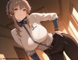 ai_generated amane_suzuha arm_on_hip huge_breasts kind_smile