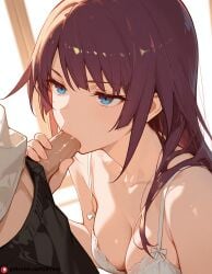 1boy ai_generated blowjob chart jitome medium_breasts senjougahara_hitagi