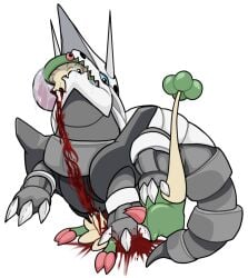 aggron alpha_channel bite blood bodily_fluids breloom crush decapitation drooling duo eating female female/female generation_3_pokemon gore hard_vore headless littlepinebox male male/female male/male nintendo pinned pinned_to_ground pokemon pokemon_(species) predator/prey saliva snuff stepped_on stomping vore