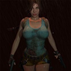 3d 3d_animation animated bleinnie braid brown_hair busty female female_focus female_only hourglass_figure lara_croft lara_croft_(classic) long_hair tomb_raider walking wet wet_body wet_clothes wet_skin wide_hips