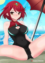 1girls beach darkodesign female pyra solo spread_legs swimsuit xenoblade_(series) xenoblade_chronicles_2