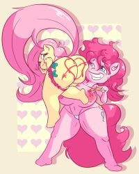 anthro ass big_breasts big_butt blue_eyes breasts brush duo equid equine female female/female fluttershy_(mlp) friendship_is_magic hasbro holidays horse long_hair mammal my_little_pony paintbrush pink_body pink_hair pinkie_pie_(mlp) pony smile snus-kun valentine's_day yellow_body