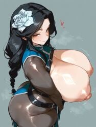 1girls ai_generated areola ass big_areola big_ass big_breasts big_nipples big_thighs black_hair blush bodystocking bodysuit braid braided_ponytail breasts butt female gigantic_ass gigantic_breasts gigantic_thighs gloves goddess_of_victory:_nikke hat highres huge_areola huge_ass huge_breasts huge_nipples huge_thighs jewelry long_hair maiden_(ice_rose)_(nikke) maiden_(nikke) nipples oatmealdood official_alternate_costume red_eyes see-through_bodystocking sweat sweatdrop sweating thick_hips thick_thighs thighs torn_bodystocking torn_clothes white_gloves