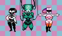 3girls alternate_breast_size artist_request chatgpt deltarune instagram large_breasts pixel_art queen_(deltarune) robot tagme tiktok