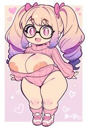 big_breasts chibi cleavage glasses huge_breasts kogeikun lapin-chan shortstack sweater twintails