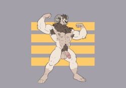 2025 abs anthro arm_tuft armpit_hair balls beard biceps body_hair bovid brown_hair caprine closed_eyes elbow_tuft facial_hair feet fist flaccid flexing flexing_bicep flexing_both_biceps forearm_muscles genitals goat goatee grey_background hair hairy hi_res huskyralvar loki_krampus male mammal mane manly muscular muscular_arms muscular_legs navel nipples nude obliques pecs penis presenting pubes simple_background smile solo standing triceps tuft vein veiny_penis yellow_background