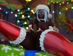 1girls 3d barbell_piercing big_ass big_breasts blizzard_entertainment blood_elf christmas dark-skinned_female dark_skin female female_only liana_(mrtaxman) mistletoe mrtaxman nipple_piercing nude original_character pinup pubic_hair pussy santa_hat solo spread_legs thick_thighs thighhighs warcraft white_hair winter_veil world_of_warcraft