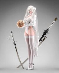 3d blender bride nier:_automata white_hair yorha_2b