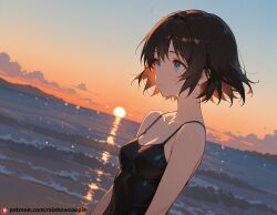 ai_generated beautfiul_background despair playful shanty_townsunshine shiina_mayuri small_breasts stunning_backgroud sunset_glow warm_breeze