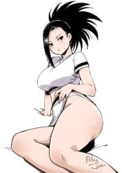 1girls ass big_ass big_breasts black_eyes black_hair bottomless breasts female female_focus female_only looking_at_viewer momo_yaoyorozu my_hero_academia ponytail relaxjon solo solo_female solo_focus thick_thighs