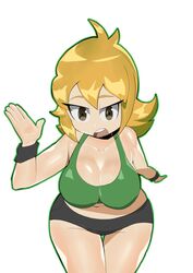 1girls big_breasts blonde_hair doublehero green_tank_top light_brown_eyes looking_at_viewer mighty_switch_force patricia_wagon shiny_skin shorts tagme