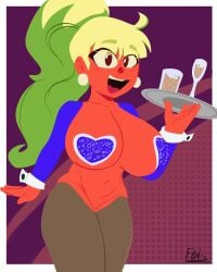 big_breasts blonde_hair drinks fonz going_under jackie_fiasco large_breasts lineless mostly_nude ponytail red_skin reverse_bunnysuit thick_ass thick_thighs wide_hips