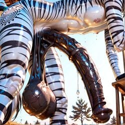 1futa ai_generated anthro big_balls cock_focus low_hanging_balls muscular muscular_futanari penis sagging_balls solo sweat veiny_balls veiny_penis waifucucked zebra