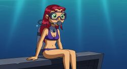 1girls accurate_art_style ai_generated alien alien_girl alien_humanoid bikini breasts cleavage dc_comics diving eyebrows female gear google_imagefx green_eyes humanoid jacobsantos30 koriand'r long_hair mask medium_breasts navel ocean orange_skin purple_bikini purple_swimsuit red_eyebrows red_hair regulator scuba scuba_gear scuba_mask scuba_tank sea sitting solo starfire swimsuit tamaranean tank teen_titans underwater warner_brothers water