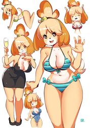 1girls animal_crossing anthro bikini black_dress blonde_hair bra breasts brown_eyes canid canine canis champagne cleavage domestic_dog dress female female_only isabelle_(animal_crossing) kenron_toqueen little_black_dress looking_at_viewer mammal multiple_poses navel nintendo one-piece_swimsuit shih_tzu smile solo swimsuit thick_thighs thighs white_background wide_hips