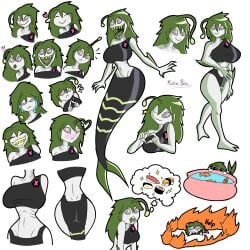 ben_10 big_ass big_breasts chaquetrix character_sheet exposed_legs exposed_torso fish funny gills green_eyes humanized kairasin mermaid_tail monster_girl multiple_views no_pupils non-human non-mammal_breasts ripjaws rule_63 shark_teeth simple_shading white_background white_skin