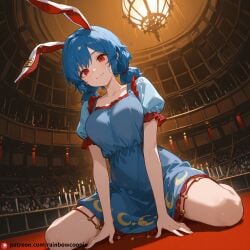 1boy ai_generated amazon_position beautfiul_background concert dim_candlelight empty_room evil_smile large_breasts seiran_(touhou) stunning_backgroud