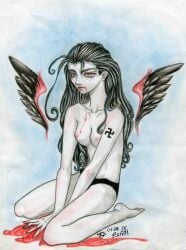 antenna_hair blood breast creepy german_female hellsing long_hair nazi rip_van_winkle swastika traditional_art wings