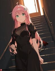 ai_generated arm_on_hip beautfiul_background lala_satalin_deviluke sigh small_breasts stairs stunning_backgroud