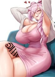 1futa armpit armpit_crease armpits arms_behind_back arms_up ass belly big_ass big_breasts big_penis bottomless bow breasts censored chubby chubby_female clothed clothing cock dongtan_dress erection fat_butt futa_only futanari glasses hair_ornament heavy_breasts huge_breasts huge_cock human kurameki_kyou kuramekira light-skinned_futanari light_skin mature_female mature_woman mole mommy monowe mostly_clothed penis ponytail precum precum_drip sitting solo tummy tummy_bulge virtual_youtuber