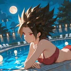 ai_generated beautfiul_background caulifla dragon_ball flickering_streetlights full_moon lying medium_breasts rainy red_eyes small_ass small_breasts stunning_backgroud swimming_pool tearing_up