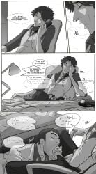 2025 2boys arcane arcane_jayce arcane_viktor blowjob comic comic_page dialogue digital_media_(artwork) fellatio gay gay_sex greyscale jayce_talis male male/male part_of_a_set pesdalis phone phone_call russian_text under_desk under_the_table viktor_(league_of_legends)