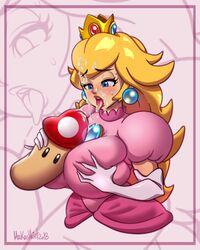 1girls alternate_breast_size alternate_version_available between_breasts big_breasts blonde_hair blue_eyes clothed cum cum_on_face elbow_gloves female fully_clothed gloves huge_breasts human mario_(series) messy mrkashkiet mushroom nintendo princess_peach super_mario_bros. text watermark