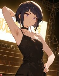 ai_generated arm_on_hip beautfiul_background flat_chest hairy_armpits jirou_kyouka stage steaming_body streaming_tears stunning_backgroud