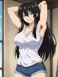 ai_generated armpits big_breasts black_hair hairy_armpits oono_kanako shirt