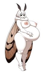 1girls black_eyes breasts female fluffy hips huge_breasts huge_thighs insect_girl insect_humanoid insect_wings large_breasts monster monster_girl moth moth_girl mothgirl mothman nude nude_female pregnant solo thick_thighs white_hair wings