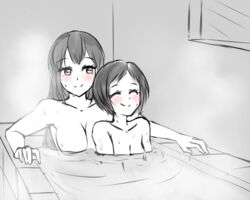 bath brown_hair happy okujou_no_yurirei-san size_difference smile