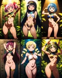 6girls absurd_res akemi_homura athletic_female big_breasts bikini black_body black_hair blonde_hair bracelet bracelets breasts collage curvaceous_female curvaceous_figure curvy curvy_body curvy_female cute cute_face earring earrings egyptian forest forest_background green_eyes green_hair half_naked high_quality high_resolution highres kawaii large_boobs large_breasts large_tits light-skinned_female light_skin long_hair looking_at_viewer madoka_kaname mahou_shoujo_madoka_magica medium_boobs medium_breasts medium_hair miki_sayaka multiple_girls navel necklace nina_amaneko perfect_body petite petite_body petite_female puella_magi_madoka_magica purple_eyes pussy red_eyes red_hair red_pussy red_ribbon sakura_kyouko semi_nude shizuki_hitomi short_hair teenage_girl teenager tomoe_mami yellow_eyes young young_female young_woman younger_female