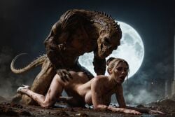 1boy 1girls ai_generated female_human female_human/male_feral female_human/male_monster feral_on_female feral_on_human full_moon interspecies interspecies_sex male_feral male_feral/female_human male_monster monster monster_on_female monster_on_human monster_penetrating noone3d petite slim slim_waist