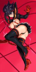 1girls ass black_hair blue_eyes boots breasts duo_kawa female gloves high_heel_boots high_heels kill_la_kill large_breasts looking_at_viewer matoi_ryuuko medium_breasts multicolored_hair red_hair senketsu short_hair sideboob skirt solo suspenders sword tagme thick_thighs thigh_boots thighhighs thighs two_tone_hair underboob weapon