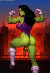1futa ai_generated ass ass_focus athletic athletic_futanari balls big_penis black_hair boots breasts colored_skin dickgirl fit fit_futanari flexing flexing_arms flexing_bicep flexing_both_biceps flexing_muscles futa_only futanari gauntlets green_eyes green_skin intersex large_breasts large_penis leotard long_hair looking_at_viewer looking_back looking_back_at_viewer marvel marvel_comics muscular muscular_arms muscular_ass muscular_futanari muscular_thighs on_roof penis purple_leotard redbisycle she-hulk sitting thick_penis thick_thighs turtleneck_leotard two_tone_leotard two_tone_penis veiny_arms veiny_biceps veiny_muscles veiny_penis