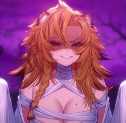 bandages breasts female halloween_costume hyena hyena_girl idol-en idol_corp idol_wildfyre mole mole_on_breast virtual_youtuber vtuber waifu wildfyre yena_youngblood