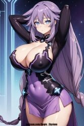 1girls aegis_elysium ai_art ai_generated armpits arms_up blue_eyes blush blushing blushing_at_viewer breasts choujigen_game_neptune cleavage female_focus gem giant gloves hair_ornament headpiece highres huge_breasts jewelry large_breasts long_hair looking_at_viewer neptune_(neptunia) neptunia_(series) patreon patreon_username purple_hair purple_heart purple_heart_(neptunia) smile solo solo_focus stars thick_breasts thick_thighs thighs tiara very_long_hair