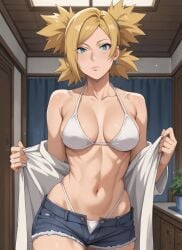 1girls ai_generated blonde_hair blue_eyes boruto:_naruto_next_generations fanart female naruto naruto_(series) naruto_shippuden nice_body nice_tits one_girl only_female pinterest sexy temari temptart undressing white_bra white_panties