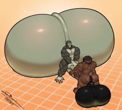 5_fingers abs anthro anus ape balls balls_expansion balls_growth big_balls big_penis black_body brown_hair deer docking expansion fingers full_balls genital_expansion genitals gorilla guillewolf hair hand_on_penis haplorhine hi_res huge_balls huge_cock hyper hyper_balls hyper_genitalia hyper_penis inflation mammal moose moosedad_(largelurker) muscular muscular_arms new_world_deer pecs penetration penile penile_penetration penis penis_in_penis primate puffy_anus sex urethral urethral_bulge urethral_penetration