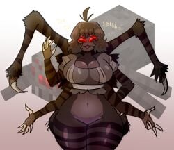1girls 8_eyes cave chelicerae claws cleavage dark female glowing_eyes glowing_red_eyes hair korazor lotus_(nannocansado) lotus_(verycansado) minecraft multi_eye point_of_view pov red_eyes spider_(minecraft) spider_girl striped_body tagme talons thick_thighs torch web