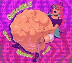 affection_addiction_(character) ass belly belly_bulge big_belly boots bulging_belly bulging_stomach colored_nails digestion digestion_noises eaten_alive female female_only fully_clothed green_hair green_scales mass_vore massive_belly multicolored_hair multiple_prey open_mouth oral_vore pink_hair pink_nails pink_sclera pkdoss post_digestion pred prey same_size_vore sharp_teeth smile stomach_bulge stomach_noises tight_belly vocalokat vore yellow_sclera