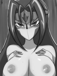 black_background female grigio hand_on_breast huge_breasts kamishiro_rio long_hair looking_at_viewer marin_(zexal) mask nipples rio_kamishiro solo yu-gi-oh! yu-gi-oh!_zexal