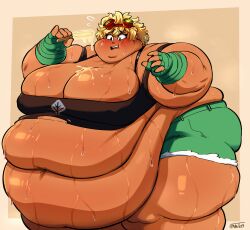 1girls ass bbw belly belly_overhang blonde_hair cleavage eyelashes fat female female_focus female_only flower freckles freckles_on_face goggles goggles_on_head hips large_ass obese obese_female orange_body overweight overweight_female plant plant_girl plants_vs_zombies plants_vs_zombies:_heroes popcap_games popsicle shorts solar_flare_(pvz) stomach sweat sweating sweating_profusely sweaty thick_thighs thighs vhite9 weight_gain wide_hips